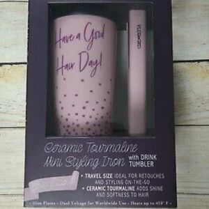 Plugged Ceramic mug with mini flat iron NWT